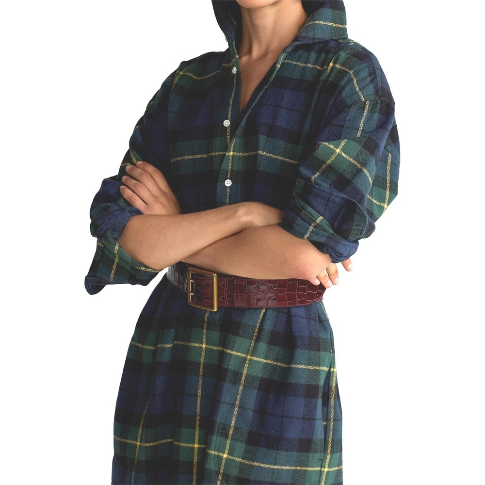Polo Ralph Lauren Plaid Shirt Dress Fringe Collar Button Up Women Size 2‎ Cotton